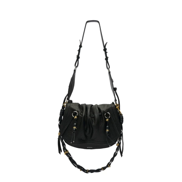Bolton Bag in Grained Leather, Black and Silver