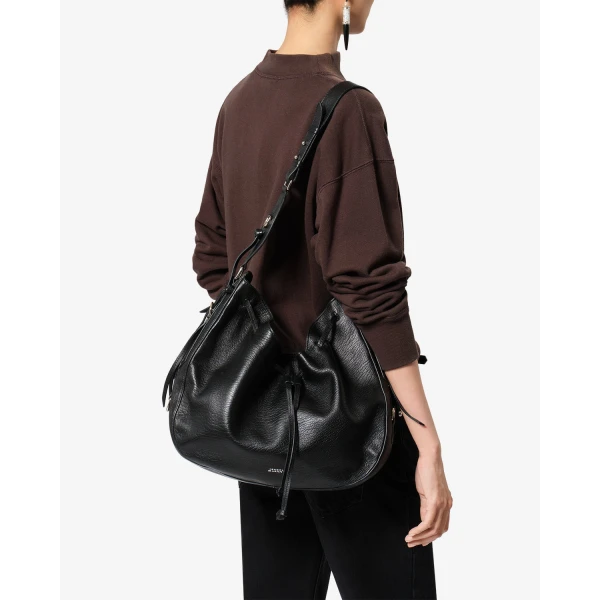 Isabel Marant Bolton Hobo Bag in Leather, Black and Silver | Shoulder & Crossbody Bags | Coveti