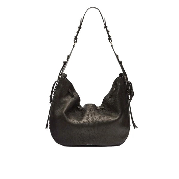 Isabel Marant Bolton Hobo Bag in Leather, Black and Silver | Women | Coveti