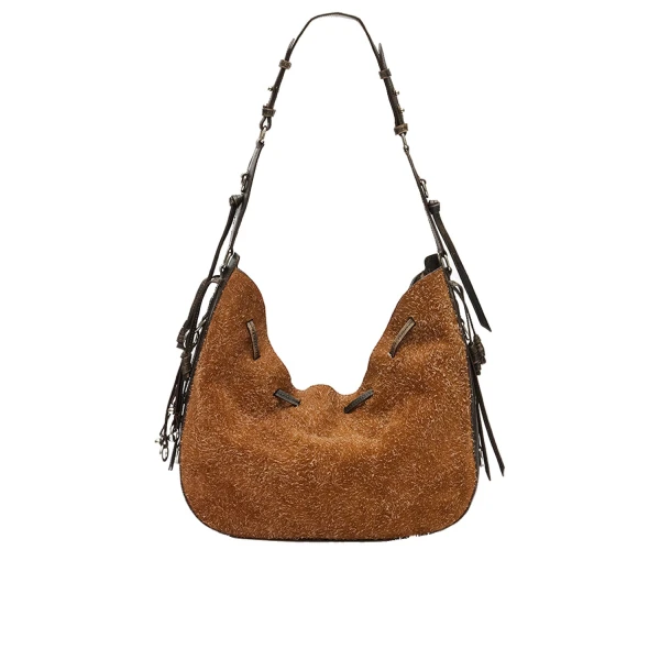 Bolton Hobo Bag in Suede Leather, Chestnut