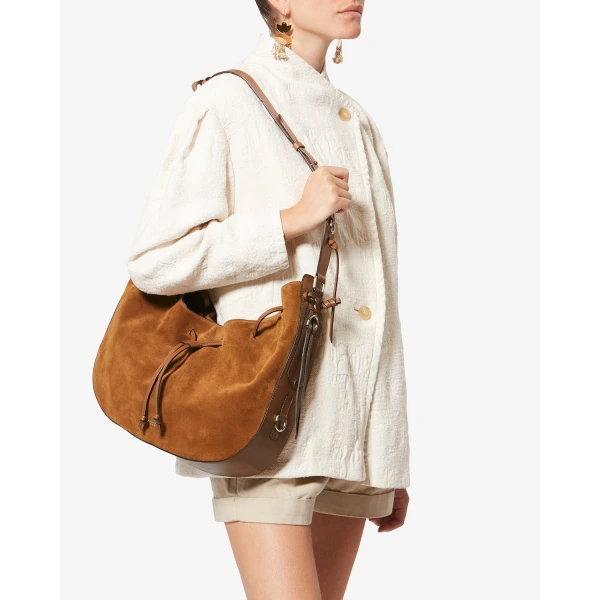 Isabel Marant Bolton Hobo Bag in Suede Leather, Cognac | Shoulder & Crossbody Bags | Coveti