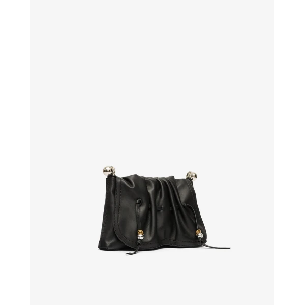 Isabel Marant Bolton Pouch Bag in Leather, Black and Silver | Clutch Bags | Coveti