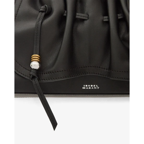 Isabel Marant Bolton Pouch Bag in Leather, Black and Silver | Clutch Bags | Coveti