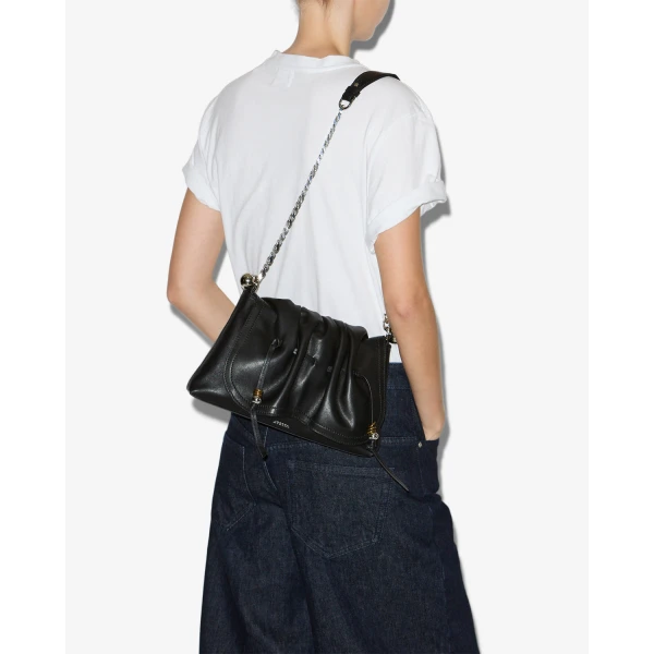 Isabel Marant Bolton Pouch Bag in Leather, Black and Silver | Clutch Bags | Coveti