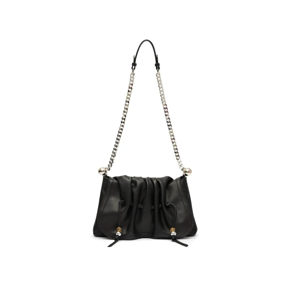 Bolton Pouch Bag in Leather, Black and Silver