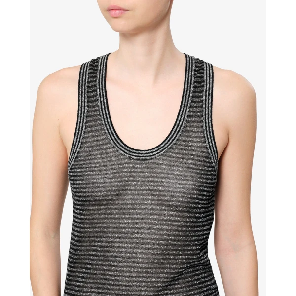 Isabel Marant Cevara Tank Top in Black and Silver | Sleeveless | Coveti