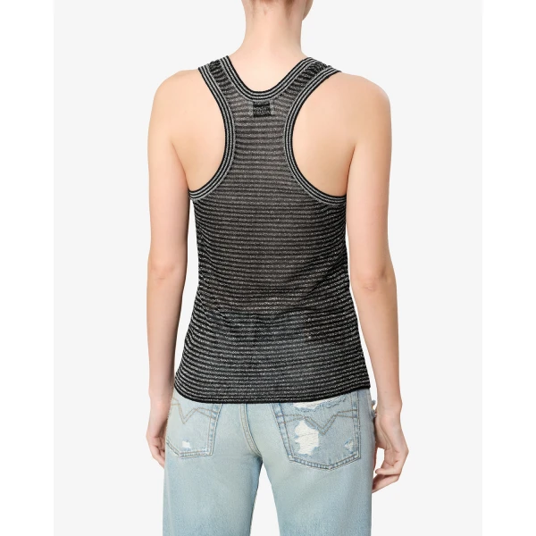Isabel Marant Cevara Tank Top in Black and Silver | Sleeveless | Coveti