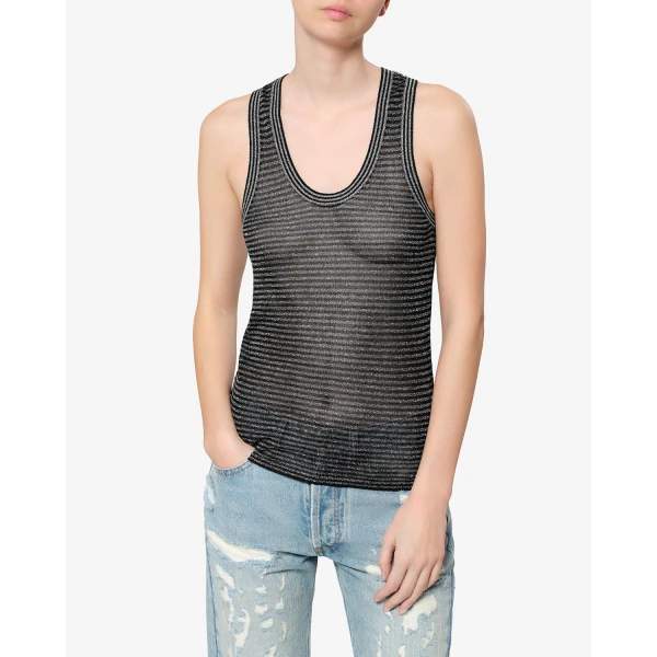 Isabel Marant Cevara Tank Top in Black and Silver | Sleeveless | Coveti