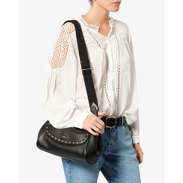 Isabel Marant Chany M Leather Bag in Black | Shoulder & Crossbody Bags | Coveti