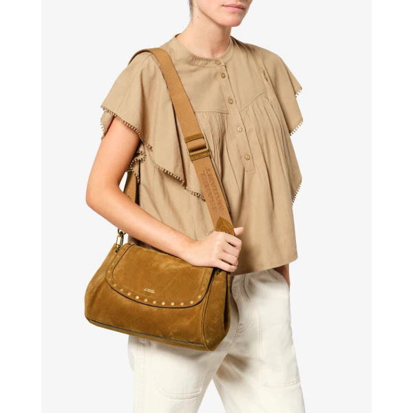 Isabel Marant Chany M Suede Bag in Cognac | Shoulder & Crossbody Bags | Coveti