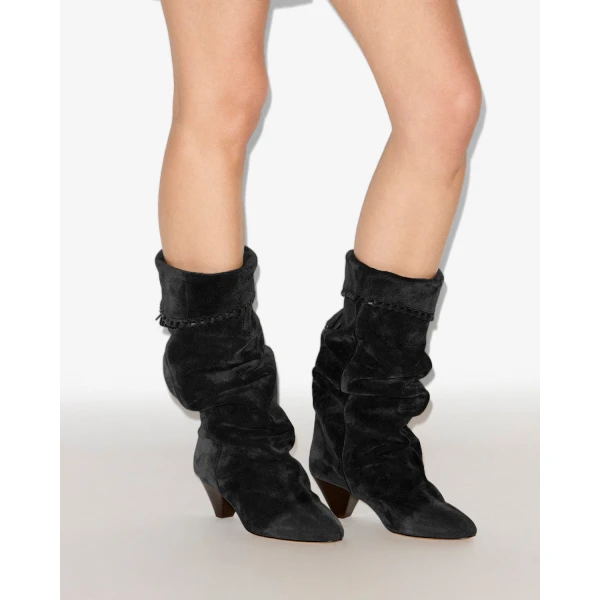 Isabel Marant Elita Suede Boots in Faded Black | Boots | Coveti