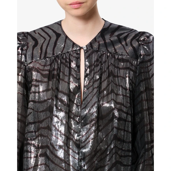 Isabel Marant Farali Silk Blouse in Black and Silver | Blouse | Coveti