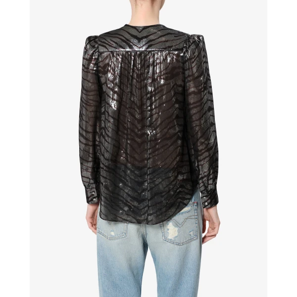 Isabel Marant Farali Silk Blouse in Black and Silver | Blouse | Coveti