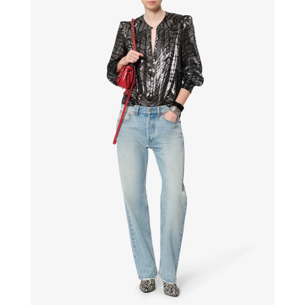 Isabel Marant Farali Silk Blouse in Black and Silver | Blouse | Coveti