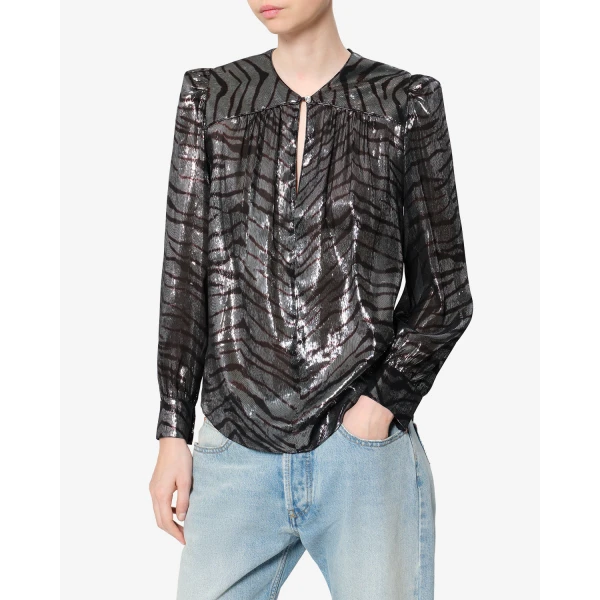 Isabel Marant Farali Silk Blouse in Black and Silver | Blouse | Coveti