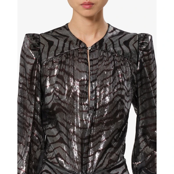 Isabel Marant Felby Silk Dress in Black and Silver | Maxi Dresses | Coveti