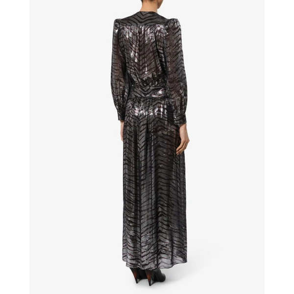 Isabel Marant Felby Silk Dress in Black and Silver | Maxi Dresses | Coveti