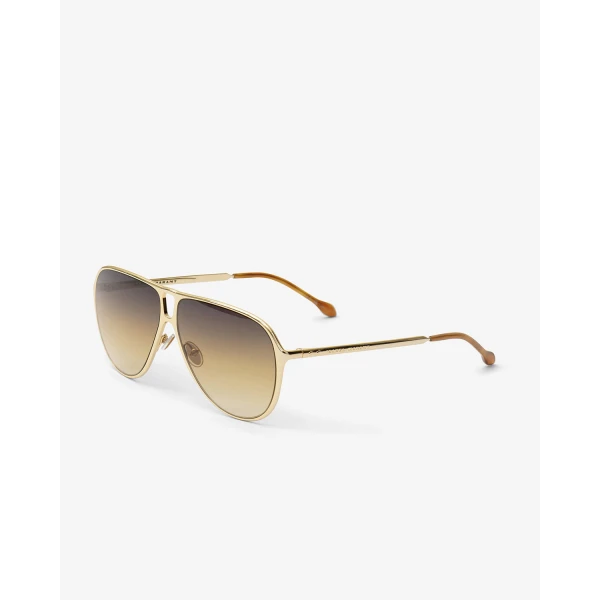 Isabel Marant Haylo Aviator Sunglasses in Gold Brown and Brown Shaded | Sunglasses | Coveti