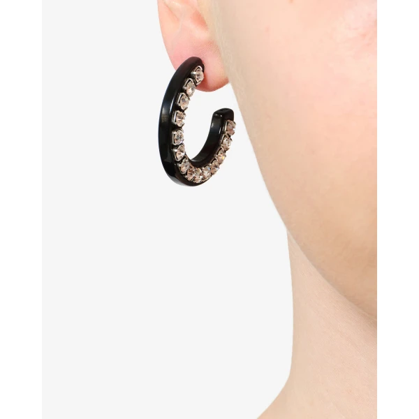 Isabel Marant Karlie Asymmetric Hoop Earrings in Black and Silver | Earrings | Coveti