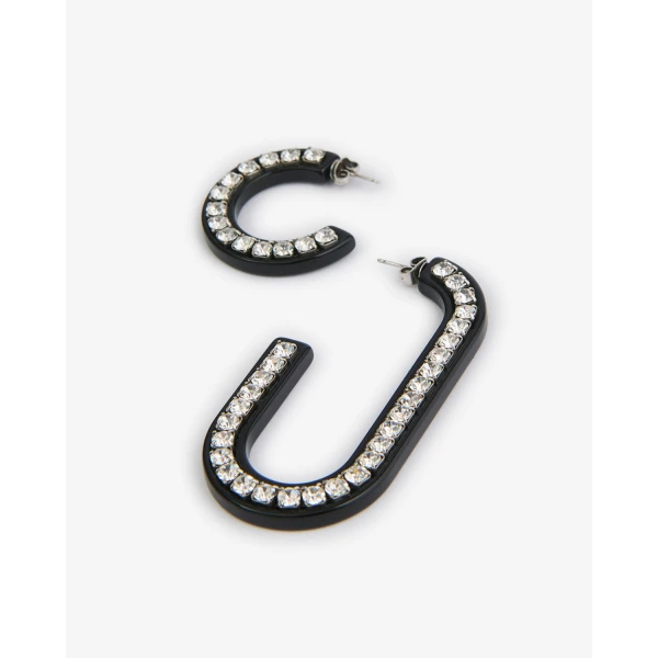 Isabel Marant Karlie Asymmetric Hoop Earrings in Black and Silver | Earrings | Coveti