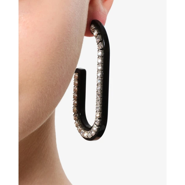Isabel Marant Karlie Asymmetric Hoop Earrings in Black and Silver | Earrings | Coveti