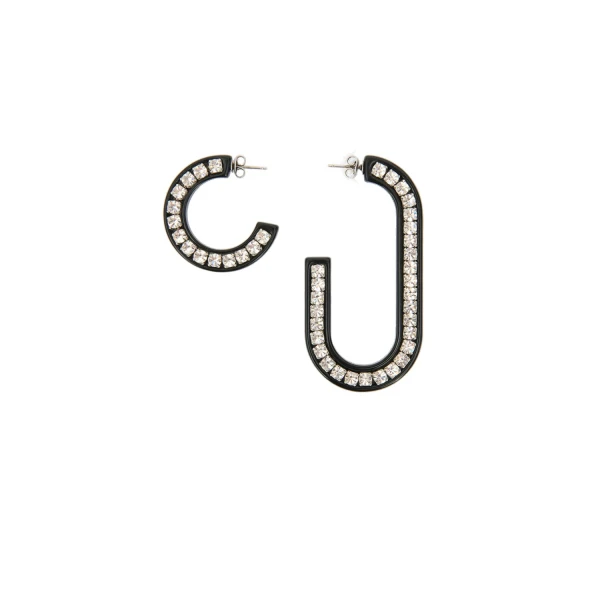 Karlie Asymmetric Hoop Earrings in Black and Silver