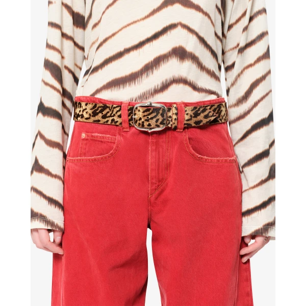 Isabel Marant Lapae Leather Belt in Leopard and Palladium | Belts | Coveti