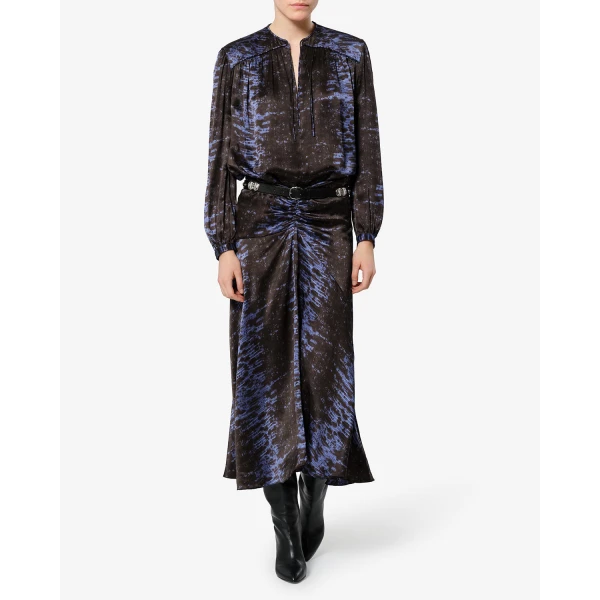 Isabel Marant Laren Silk Skirt in Midnight | Midi Skirts | Coveti