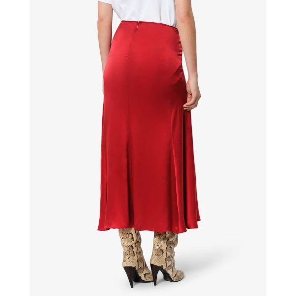 Isabel Marant Laren Silk Skirt in Red | Midi Skirts | Coveti