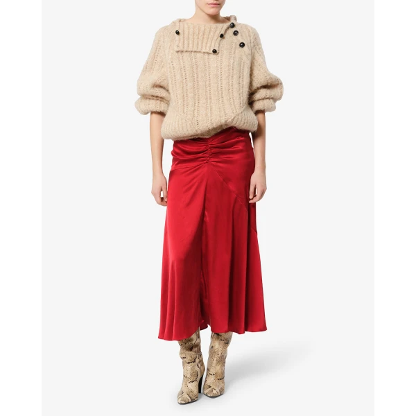 Isabel Marant Laren Silk Skirt in Red | Midi Skirts | Coveti