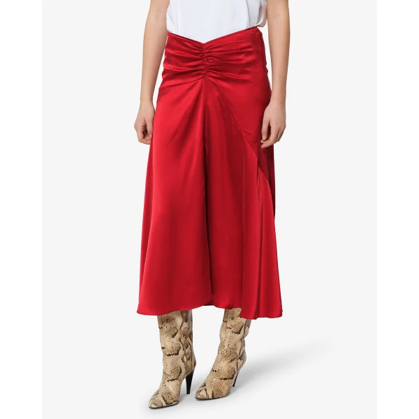 Isabel Marant Laren Silk Skirt in Red | Midi Skirts | Coveti