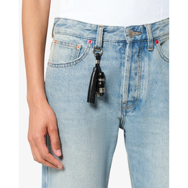 Isabel Marant Leather Charms Keychain in Black and Silver | Bag charms | Coveti