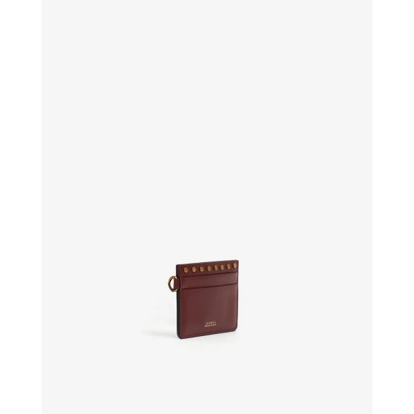 Isabel Marant Leather Oskan Card Holder in Burgundy | Wallets & Purses | Coveti