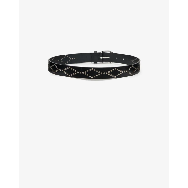 Isabel Marant Liliana Leather Belt in Black and Silver | Belts | Coveti