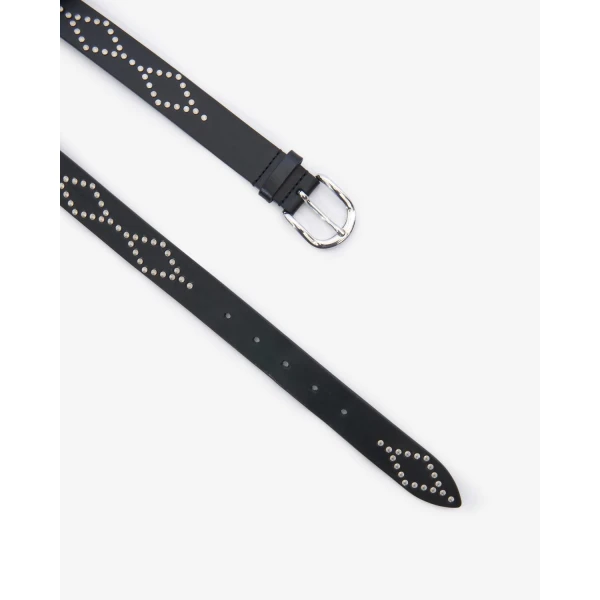 Isabel Marant Liliana Leather Belt in Black and Silver | Belts | Coveti