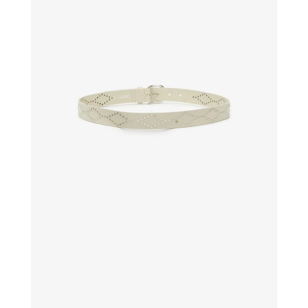 Isabel Marant Liliana Leather Belt in Chalk and Silver | Belts | Coveti