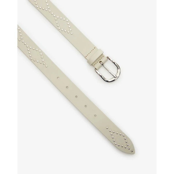 Isabel Marant Liliana Leather Belt in Chalk and Silver | Belts | Coveti