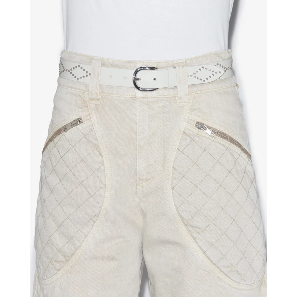 Isabel Marant Liliana Leather Belt in Chalk and Silver | Belts | Coveti