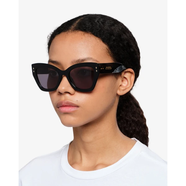 Isabel Marant Lounyz Cat-Eye Sunglasses in Black Havana and Dark Grey Shaded | Sunglasses | Coveti