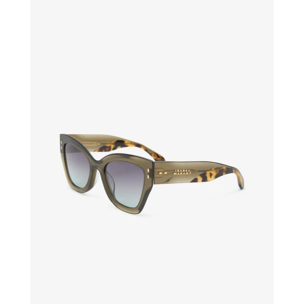 Isabel Marant Lounyz Cat-Eye Sunglasses in Olive Havana and Grey Green | Sunglasses | Coveti