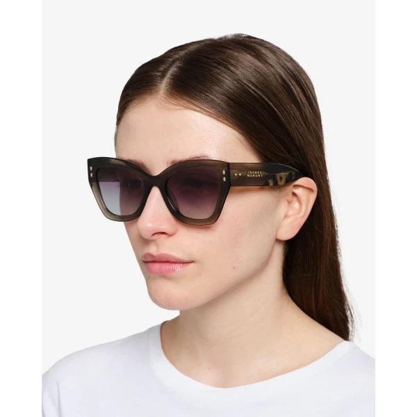 Isabel Marant Lounyz Cat-Eye Sunglasses in Olive Havana and Grey Green | Sunglasses | Coveti
