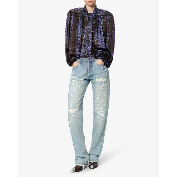 Isabel Marant Loyra Silk Blouse in Midnight | Blouse | Coveti