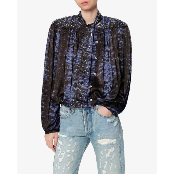 Isabel Marant Loyra Silk Blouse in Midnight | Blouse | Coveti