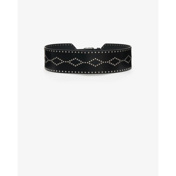 Isabel Marant Lucie Leather Belt in Black and Silver | Belts | Coveti