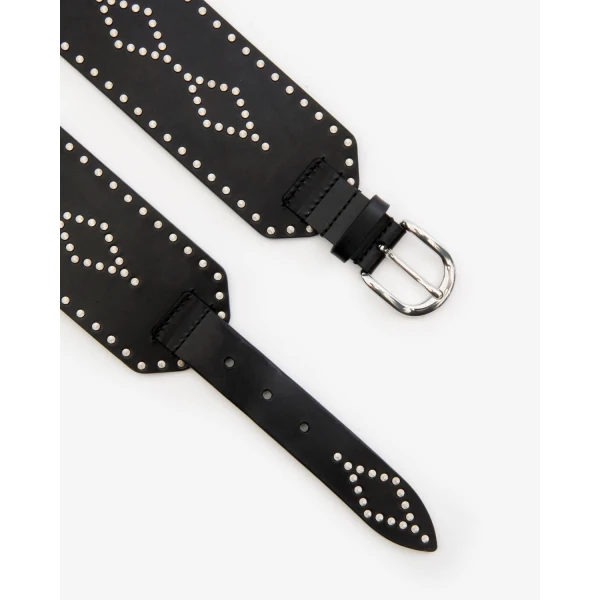 Isabel Marant Lucie Leather Belt in Black and Silver | Belts | Coveti