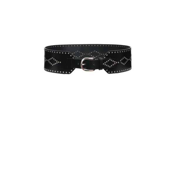 Isabel Marant Lucie Leather Belt in Black and Silver | Women | Coveti