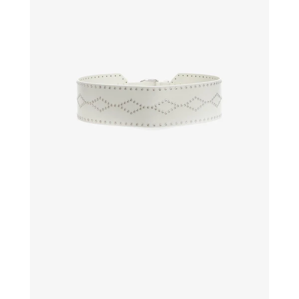 Isabel Marant Lucie Leather Belt in Chalk and Silver | Belts | Coveti