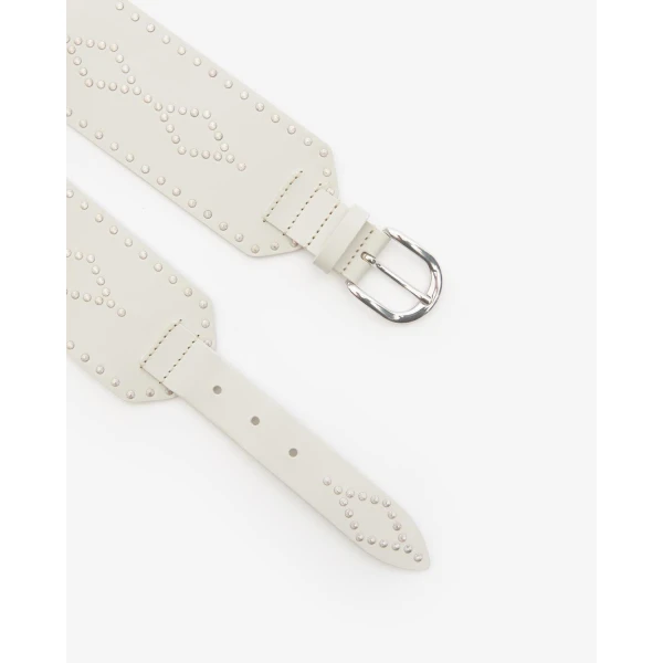 Isabel Marant Lucie Leather Belt in Chalk and Silver | Belts | Coveti