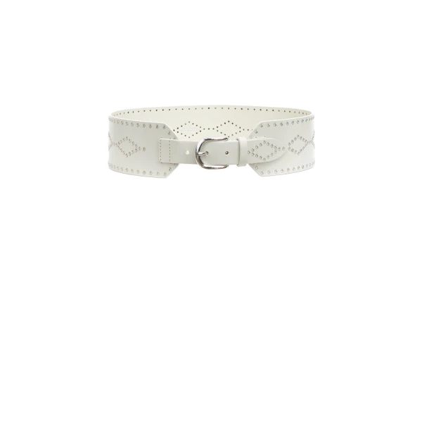 Isabel Marant Lucie Leather Belt in Chalk and Silver | Women | Coveti