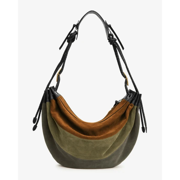 Isabel Marant Maia Large Bag in Suede Leather, Multicolor Khaki | Shoulder & Crossbody Bags | Coveti